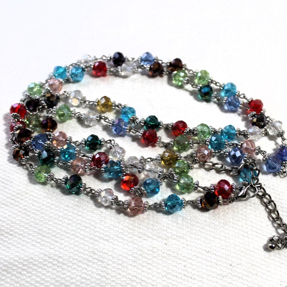 Premier Designs Long Glass Beads Silver Tone Necklace - Picture 7 of 8